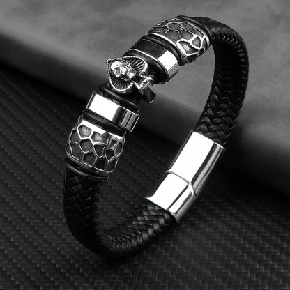 Spades Skull Stainless Steel Braided Leather Bracelet