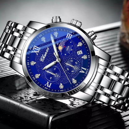 CHENXI Silver & Blue Luxury Sports Stainless Steel Watch for Men