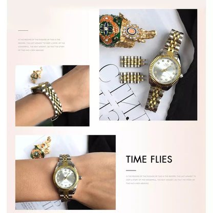 CHENXI Luxury Silver with Gold Stainless Steel Watch for Women