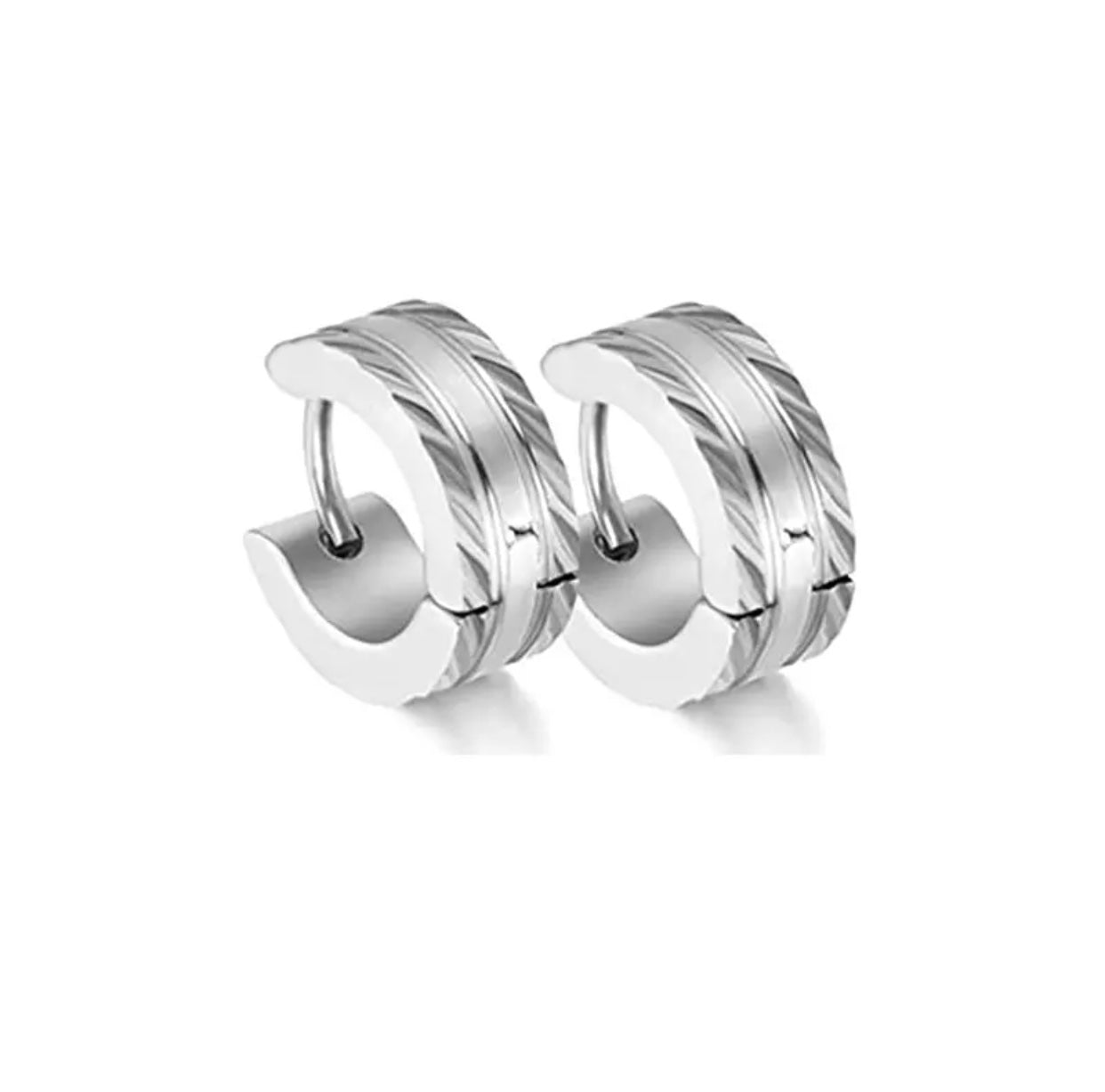 Unisex 4MM Silver Outer-Streak Huggie Stainless Steel Earrings