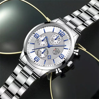 DIJANES Silver Luminous Clock Stainless Steel Watch for Men