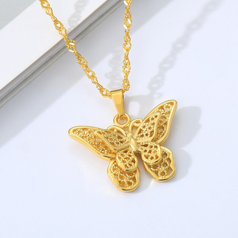 Double Butterfly Stainless Steel Necklace