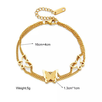 Double Layer Butterfly Charm Stainless Steel Bracelet