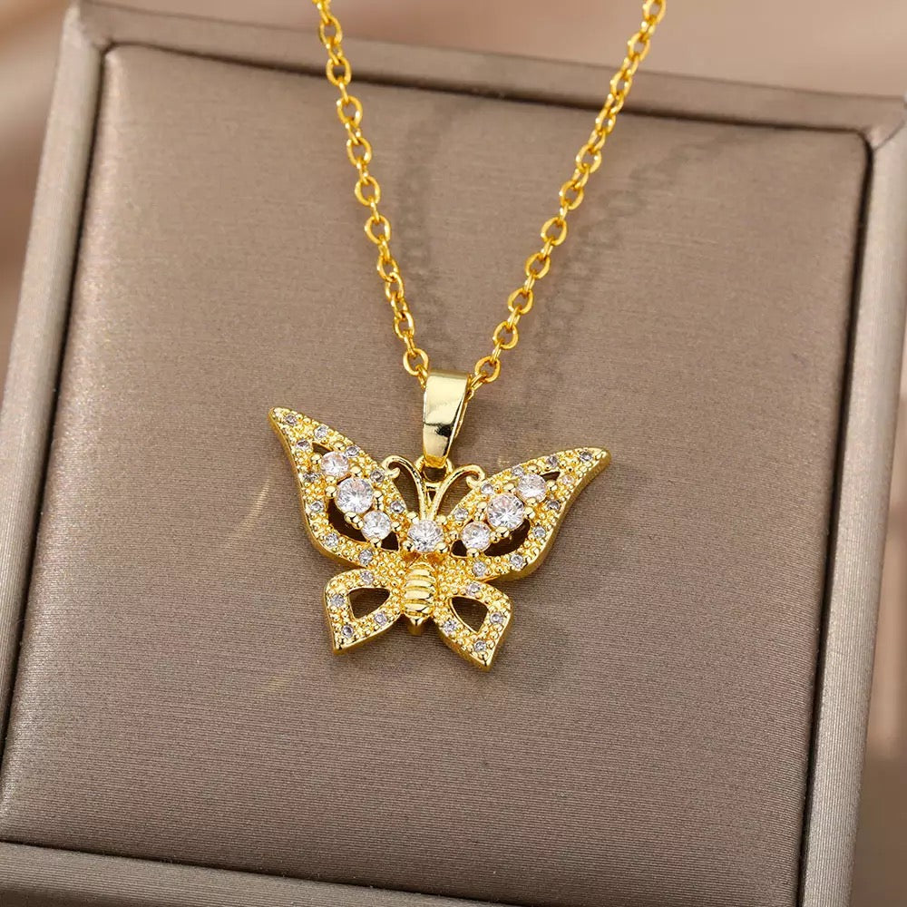 Zircon Butterfly Stainless Steel Necklace