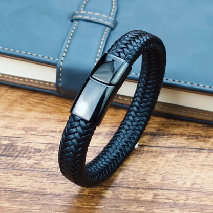 Black Leather Braided Cuff Bracelet