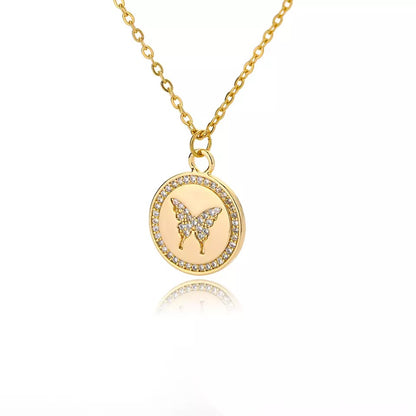 Round Zirconia Butterfly Stainless Steel Necklace