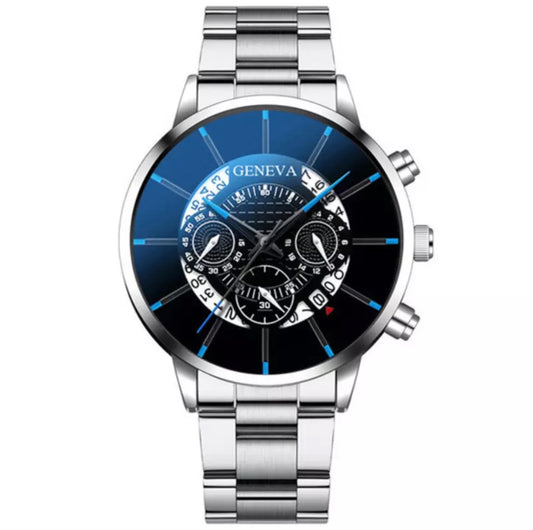 Geneva Silver & Black Sports Stainless Steel Watch for Men