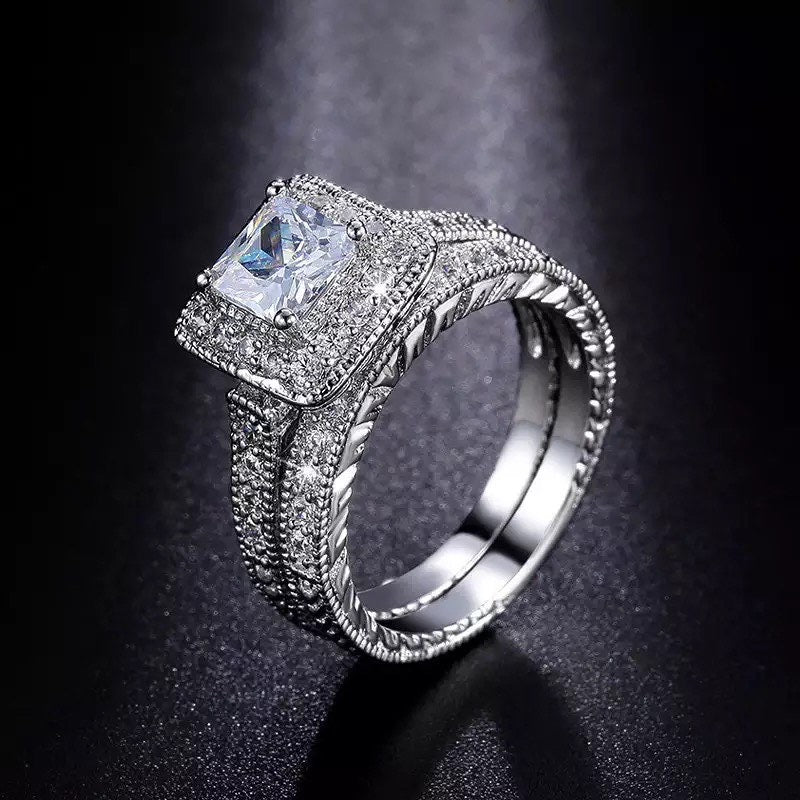 Square Cut Cubic Zirconia Ring Set