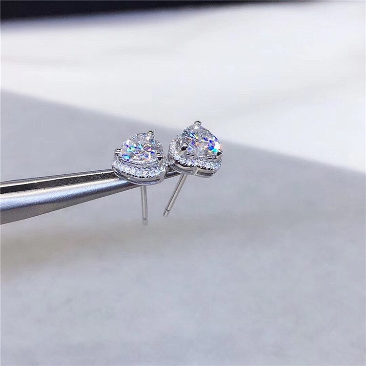 Silver Heart Stud Cubic Zirconia 925 Sterling Silver Earrings