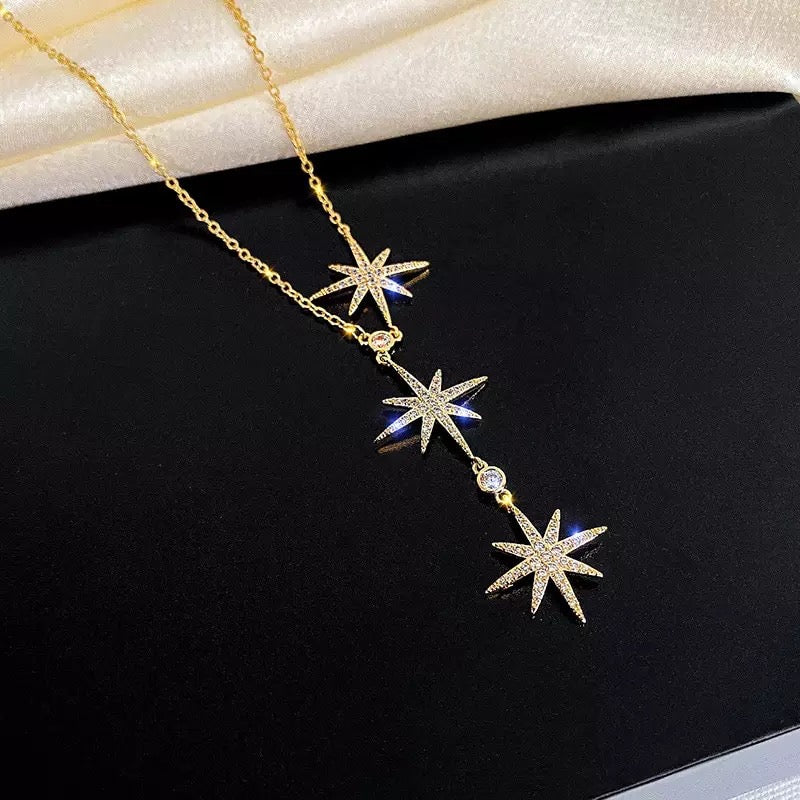 Triple Star Zircon Stainless Steel Necklace