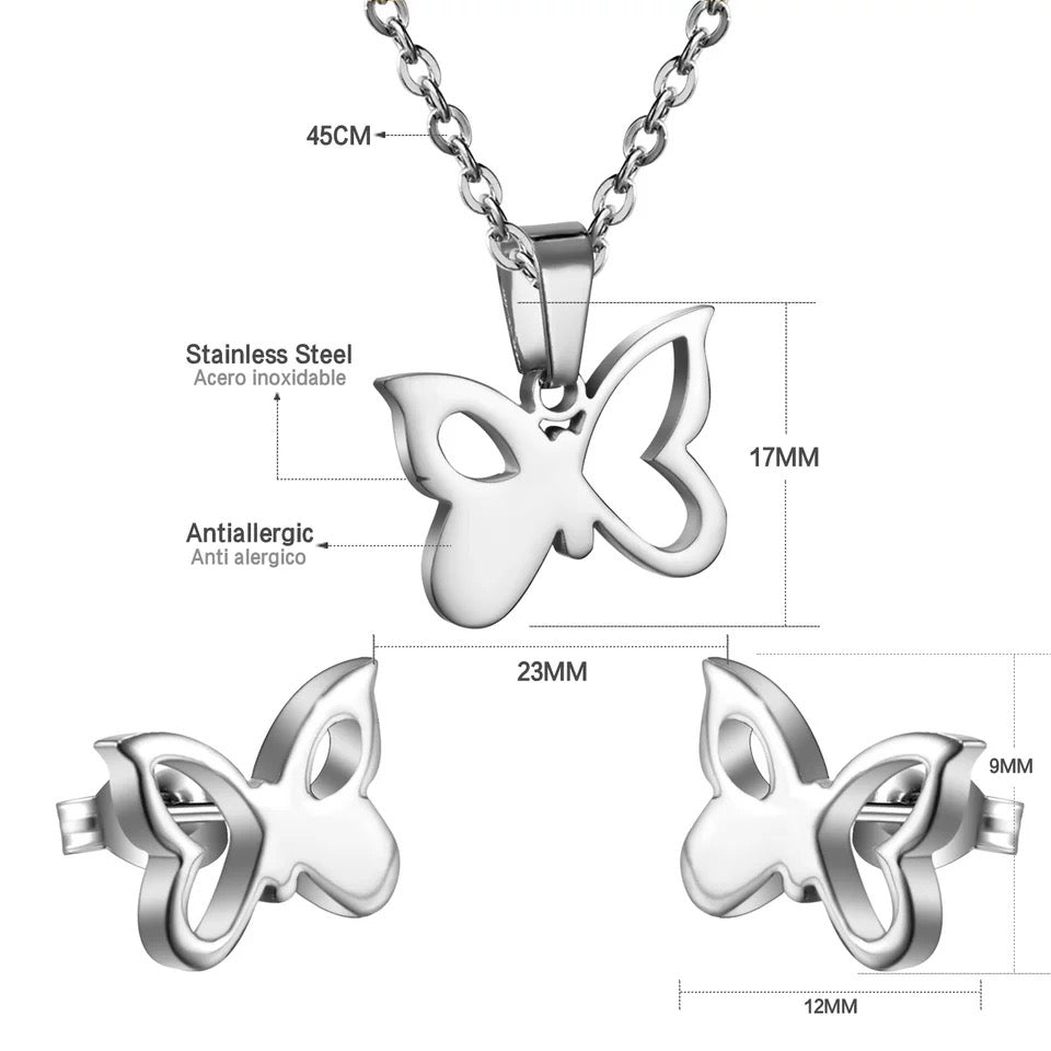 Stainless Steel Silver Necklace Set (Butterfly #S4)