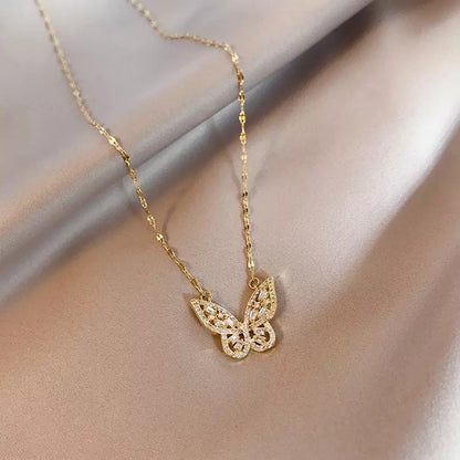 Romantic Zircon Butterfly Stainless Steel Necklace