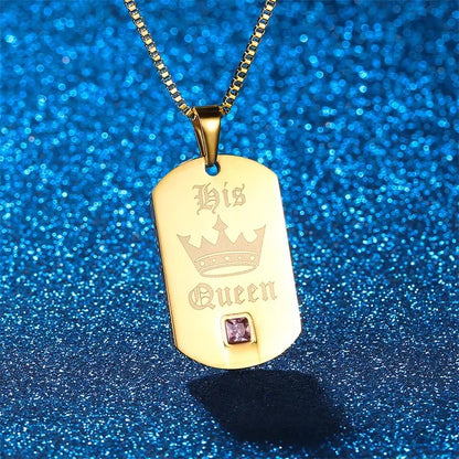 His Queen Her King Gold Dog Tag Couples Necklace Set