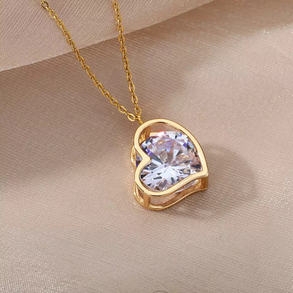 Zircon Heart Stainless Steel Necklace