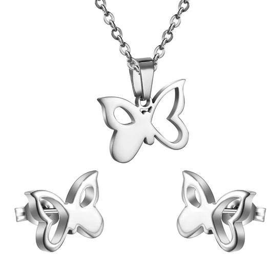 Stainless Steel Silver Necklace Set (Butterfly #S4)