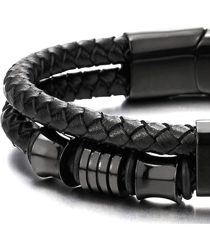 Black Leather Braided Cuff Bracelet (#BXXG1331)