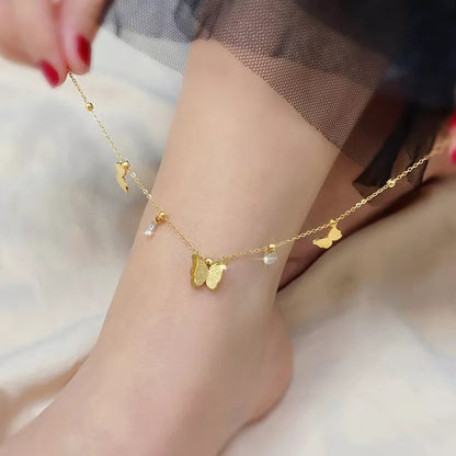 Matte Butterfly with Crystal Charms Stainless Steel Anklet