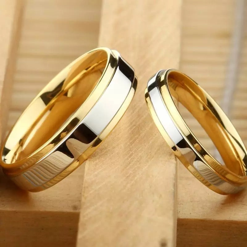 Gold with Silver Lining Stainless Steel Couples Rings