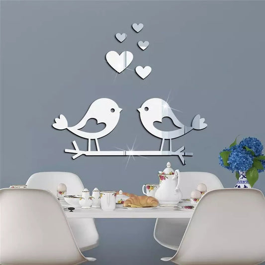 Couple Birds 3D Acrylic Mirror Surface Wall Sticker