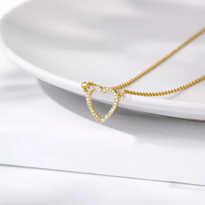 Hollow Love Heart Crystal Stainless Steel Necklace