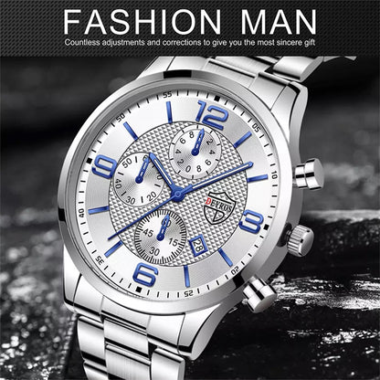 DIJANES Silver Luminous Clock Stainless Steel Watch for Men