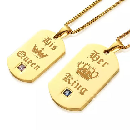 His Queen Her King Gold Dog Tag Couples Necklace Set