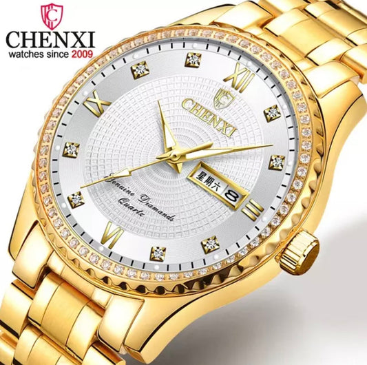 CHENXI Luxury White-Golden Stainless Steel Watch for Men