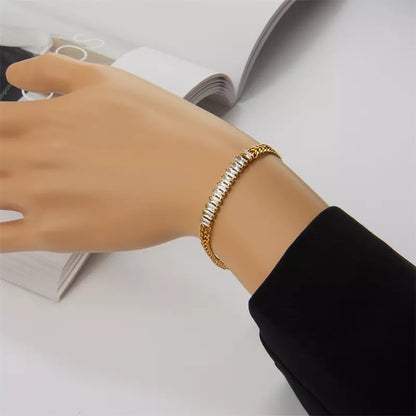 Zircon Crystal Charm Thick Chain Stainless Steel Bracelet