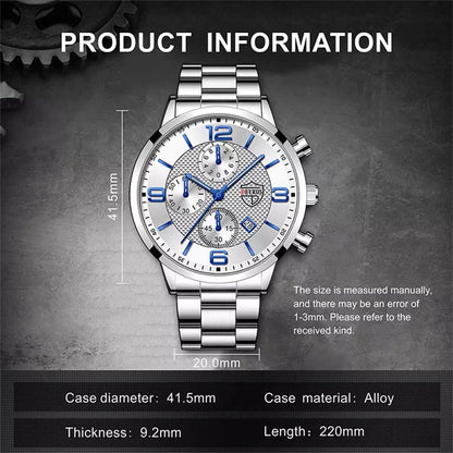 DIJANES Silver Luminous Clock Stainless Steel Watch for Men