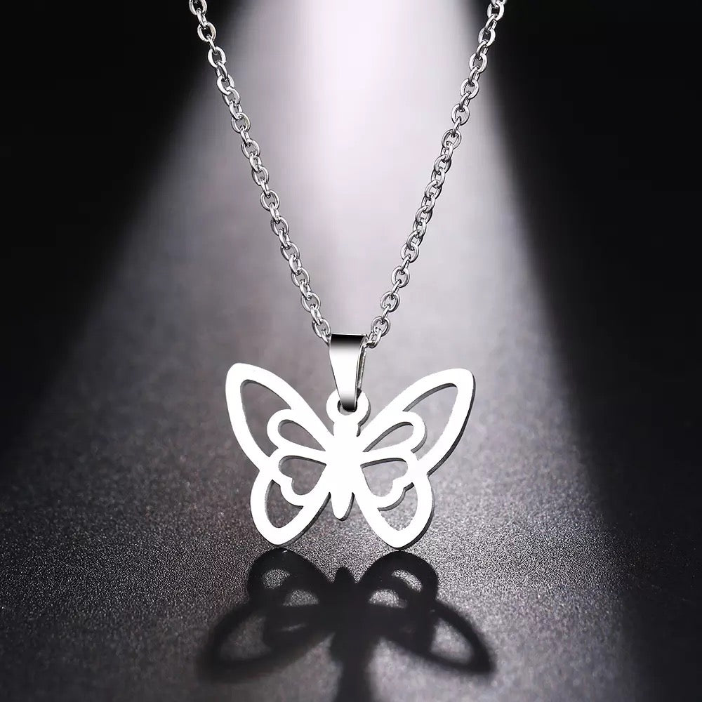 DOTIFI Silver Butterfly Stainless Steel Necklace Style 1