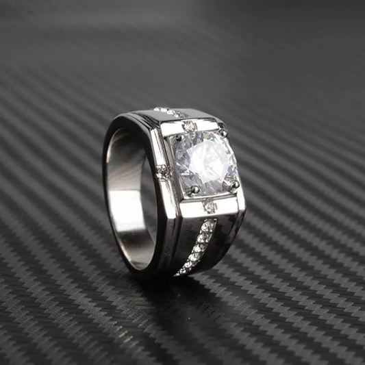 Silver Round Cubic Zircon Stainless Steel Ring for Men