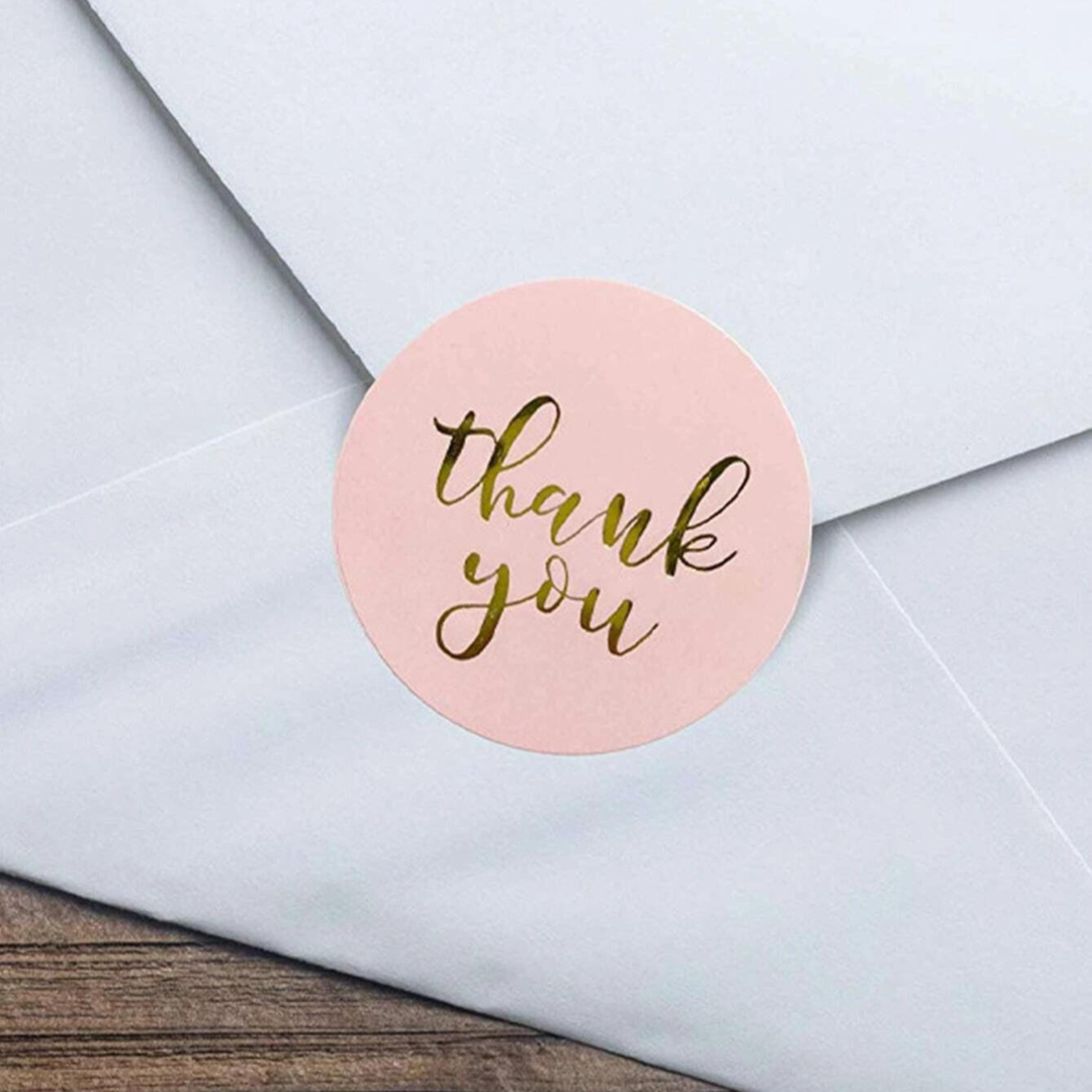 50pcs 1" Pink Thank You Stickers