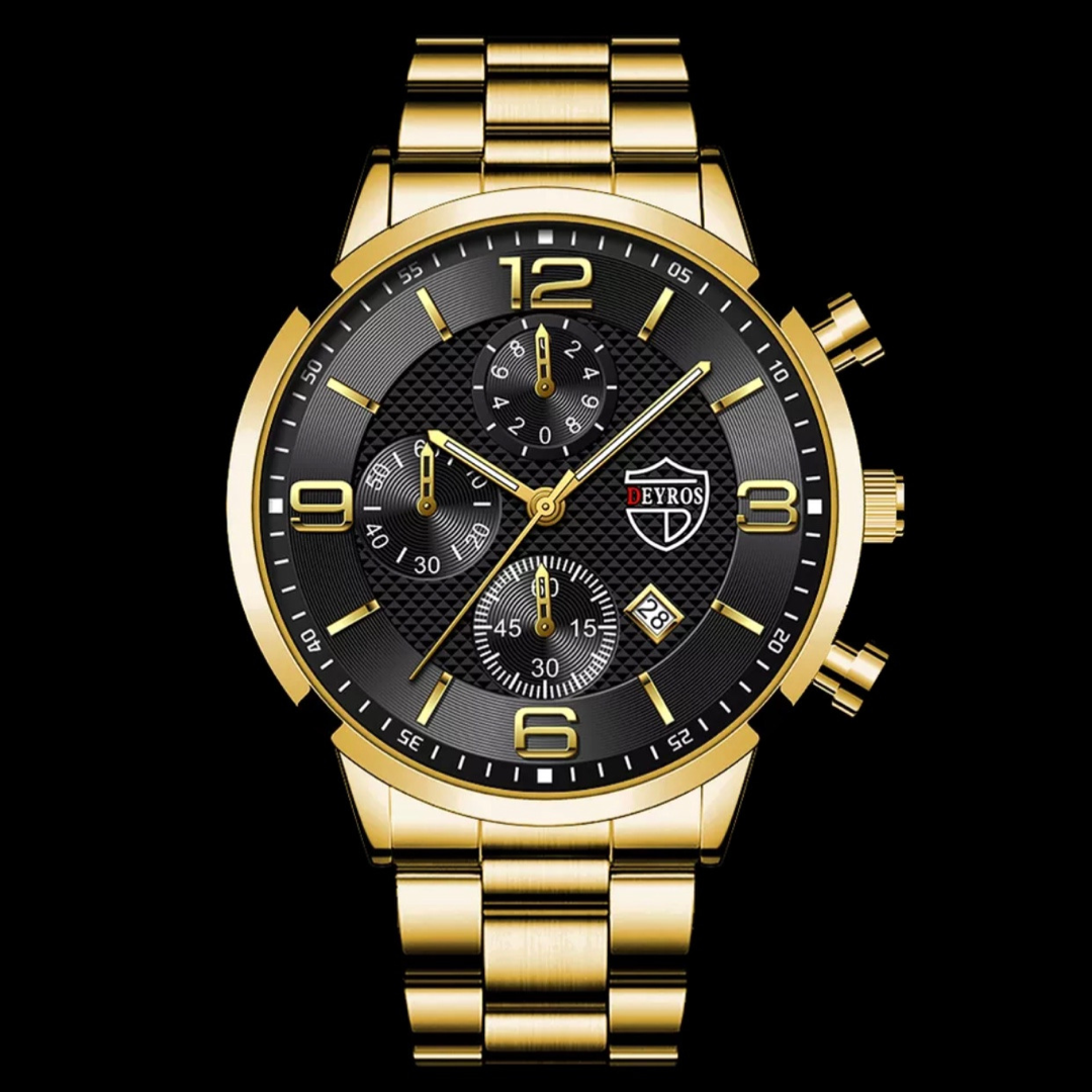 DIJANES Gold Luminous Clock Stainless Steel Watch for Men