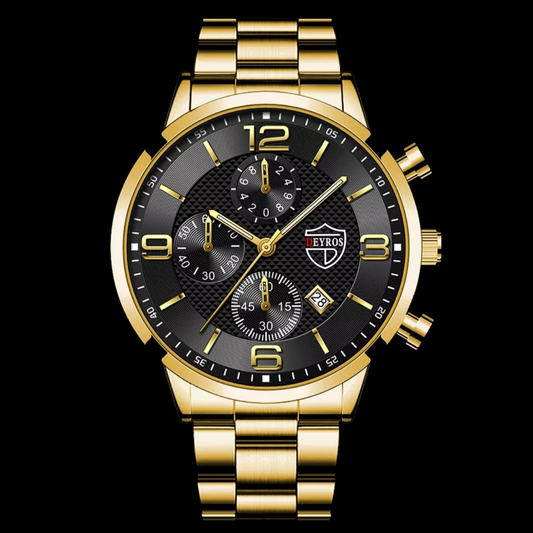 DIJANES Gold Luminous Clock Stainless Steel Watch for Men
