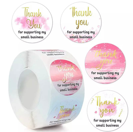 50pcs 1.5" Pink Water Colour Thank You Stickers