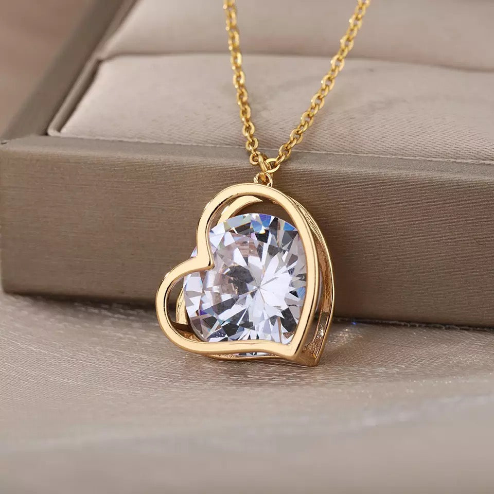 Zircon Heart Stainless Steel Necklace