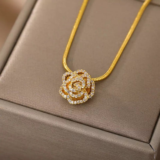 Rose Flower Stainless Steel Necklace