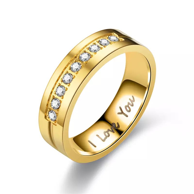 Geometric Gold Stainless Steel Ring with Crystals