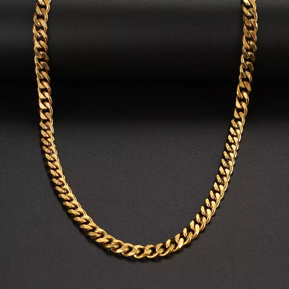 7mm Gold Unisex Basic Punk Stainless Steel Necklace