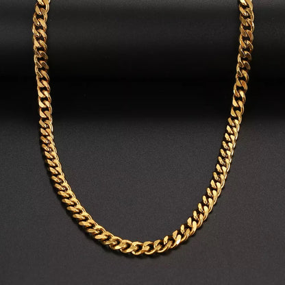 7mm Gold Unisex Basic Punk Stainless Steel Necklace