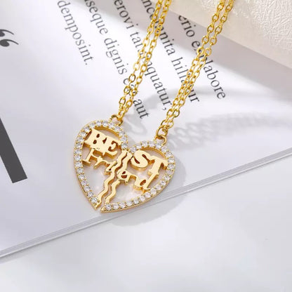 Zircon Spliced Love Heart Best Friends Stainless Steel Necklace Set