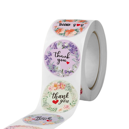 50pcs 1" Floral Thank You Stickers