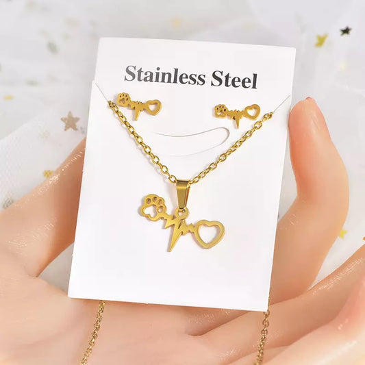 Love-Heart Stainless Steel Necklace Set Style 2