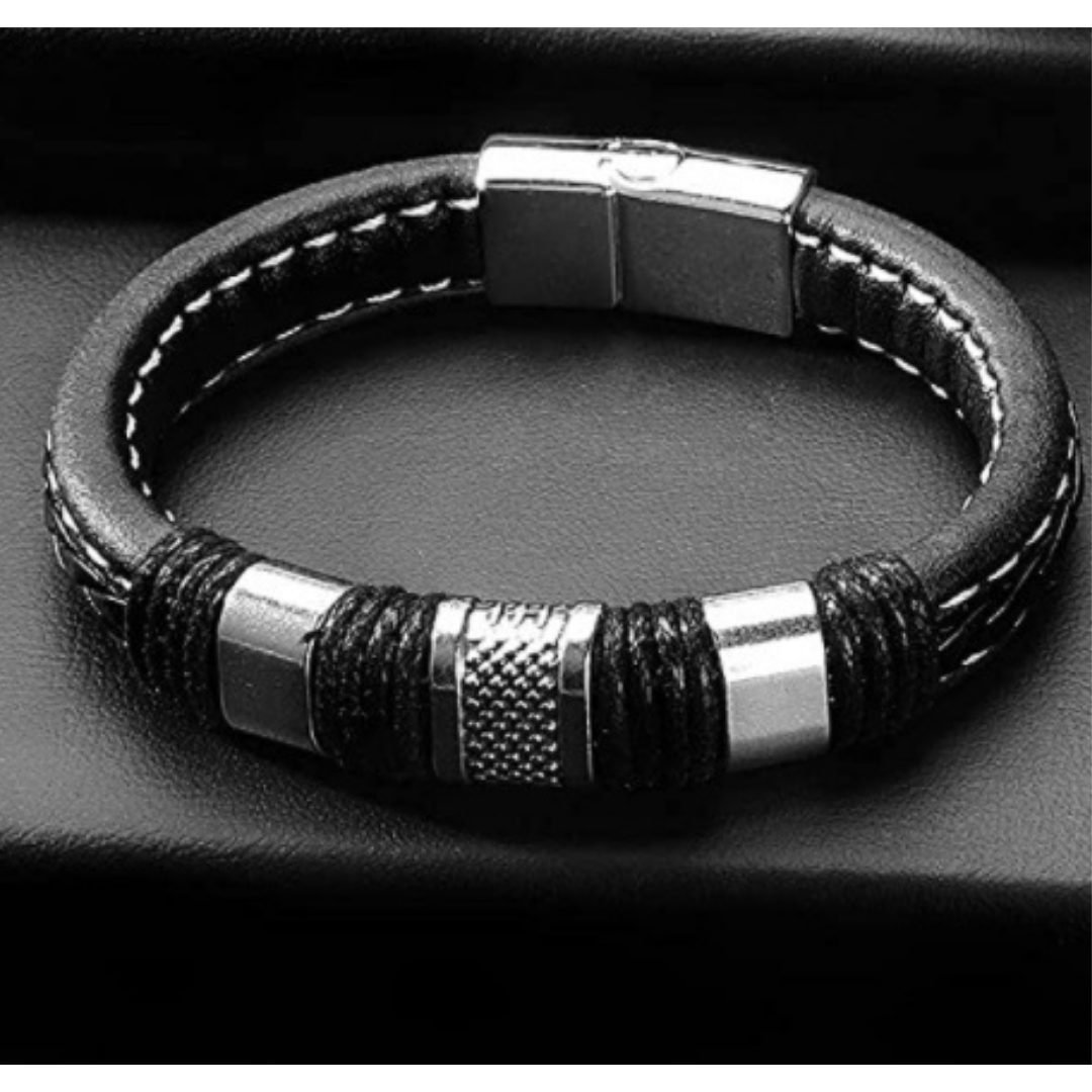 Black Leather Braided Cuff Bracelet (#BXG2031-2033)