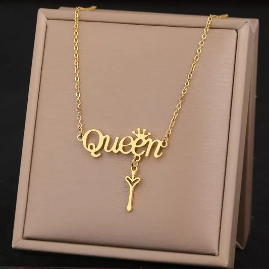 Queen Crown Gold Stainless Steel Necklace
