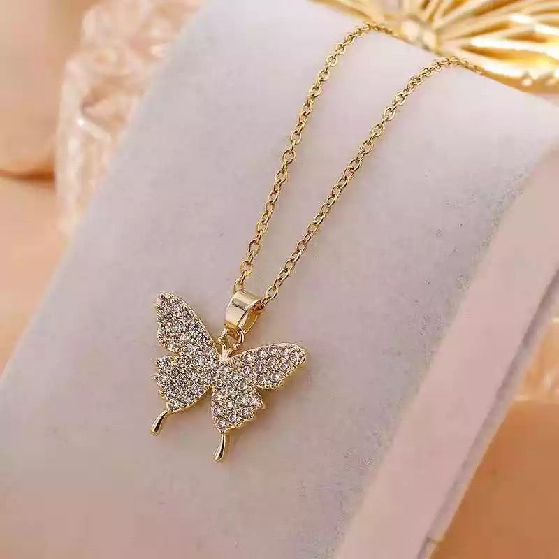 Zircon Butterfly Stainless Steel Necklace