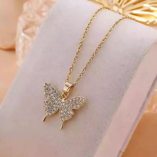 Zircon Butterfly Stainless Steel Necklace