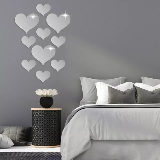 10pcs Heart Shaped Mirror Wall Stickers