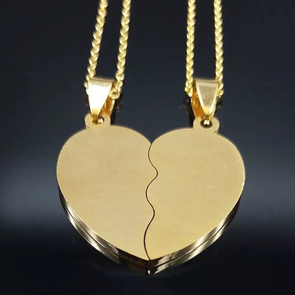 Spliced Heart Best Friends Stainless Steel Necklace Set