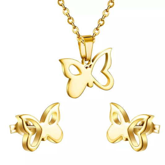 Stainless Steel Gold Necklace Set (Butterfly #G4)